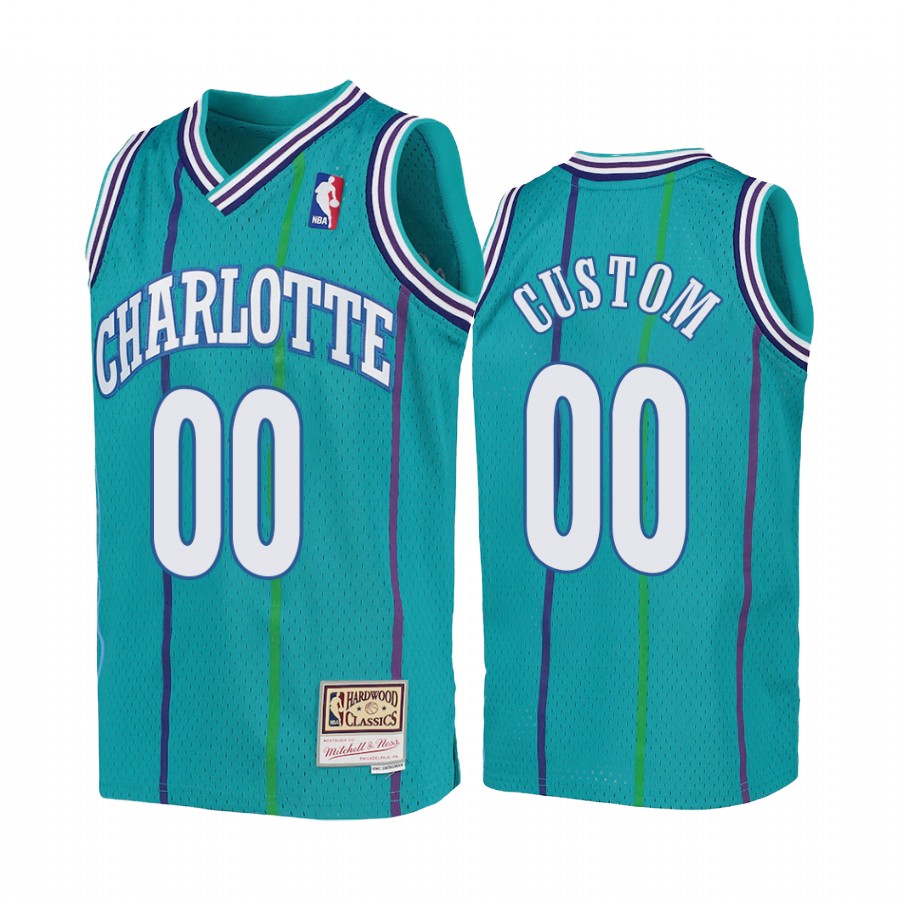 Custom Charlotte Hornets Youth Teal Hardwood Classics Jersey