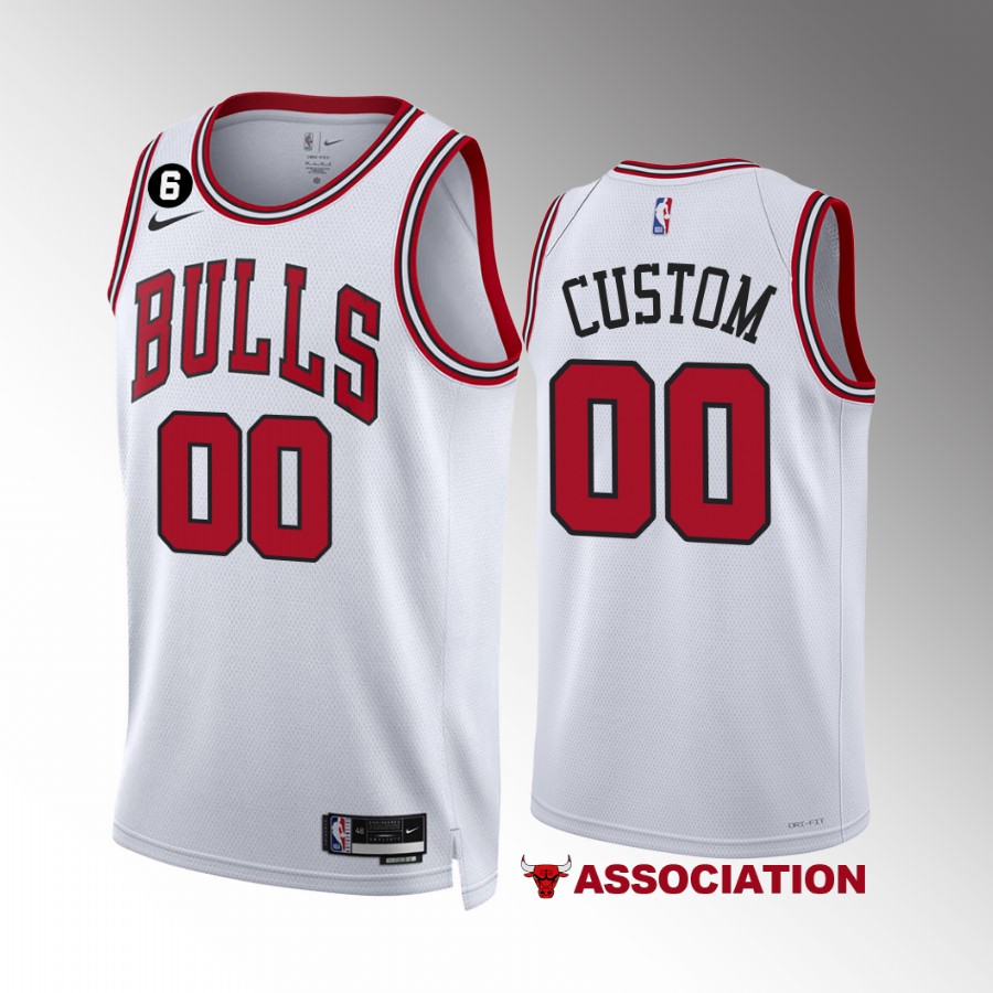 Custom Chicago Bulls #00 White Jersey Association Edition NO.6 Patch