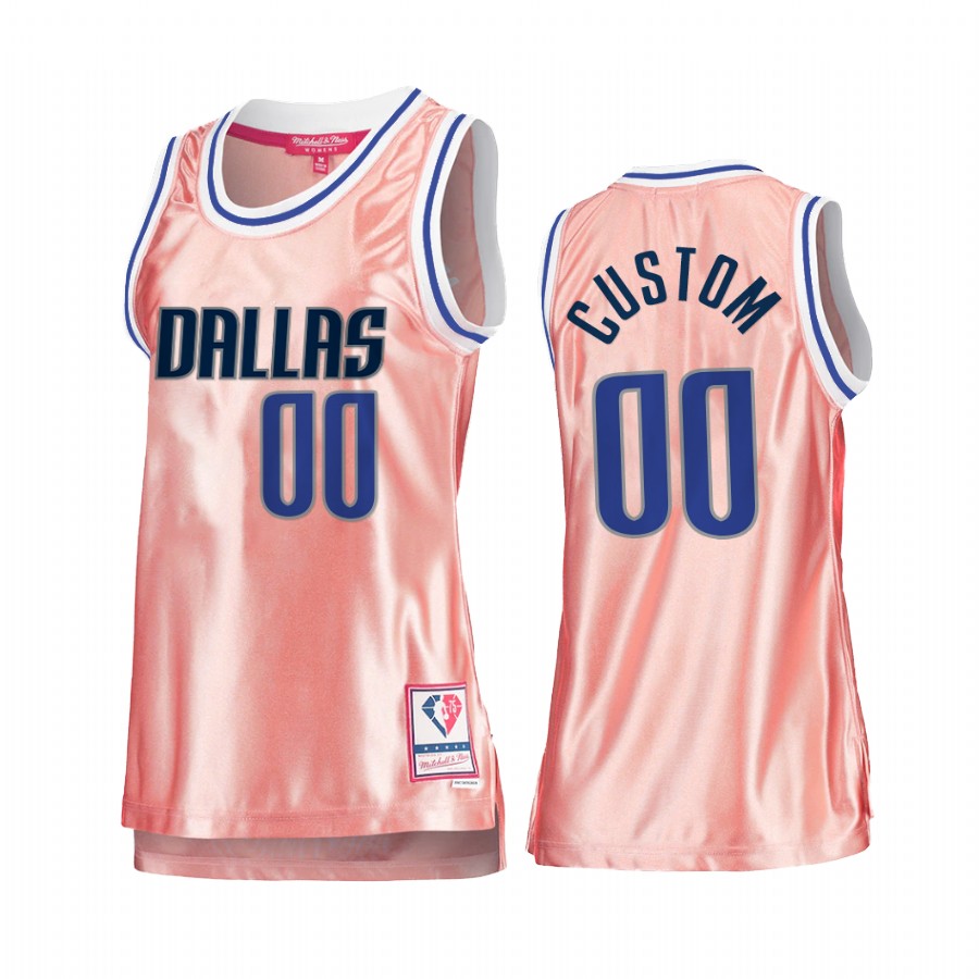 custom Dallas Mavericks Rose Gold Jersey #00 Pink 75th Anniversary Women's Tank