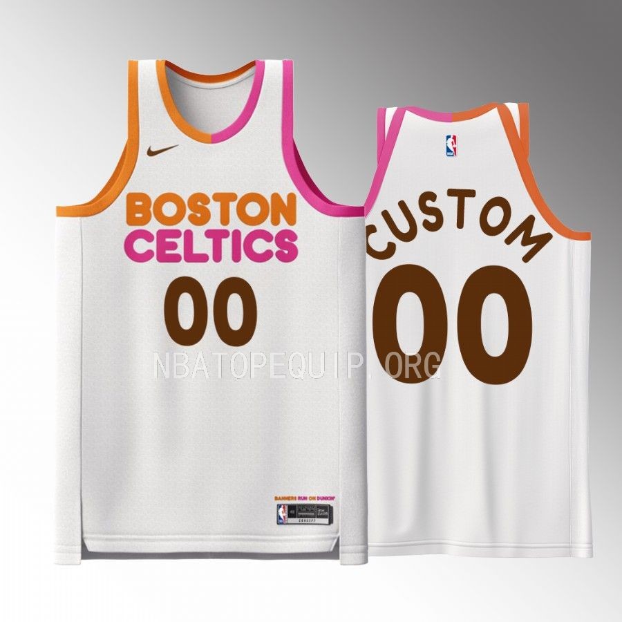 Custom Dunkin Donuts Boston Celtics #00 White Jersey Special