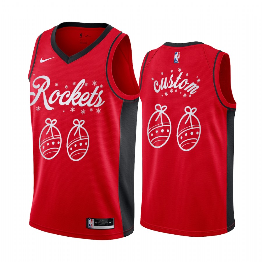Custom Houston Rockets Christmas Night Red Jersey Festive Special Edition