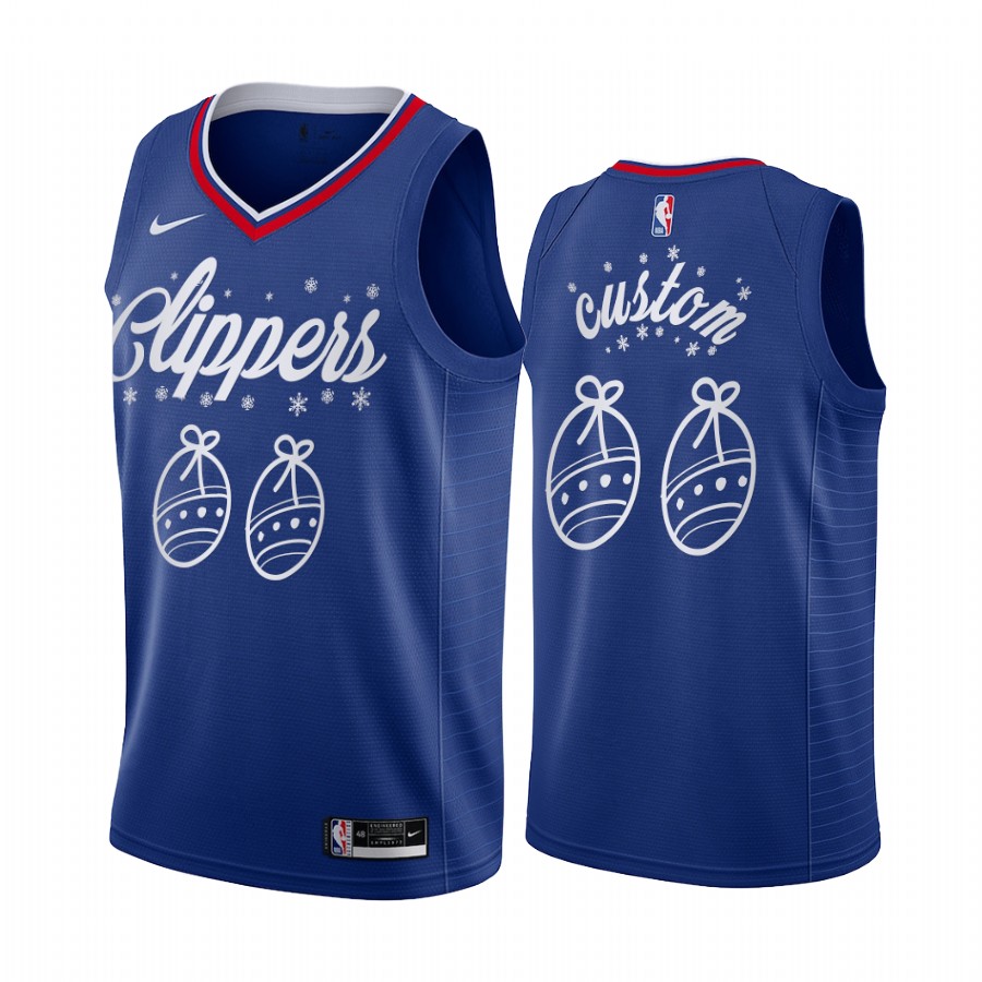 Custom LA Clippers Christmas Night Blue Jersey Festive Special Edition