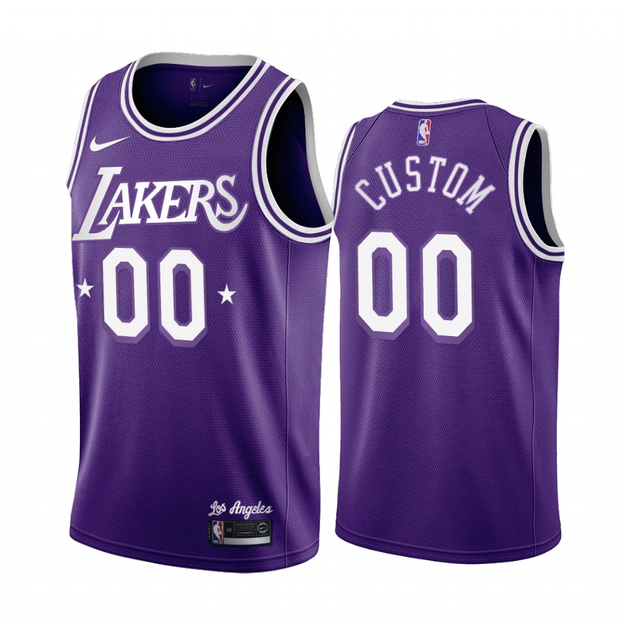 Custom Los Angeles Lakers City Edition Purple #00 Jersey Throwback 60s