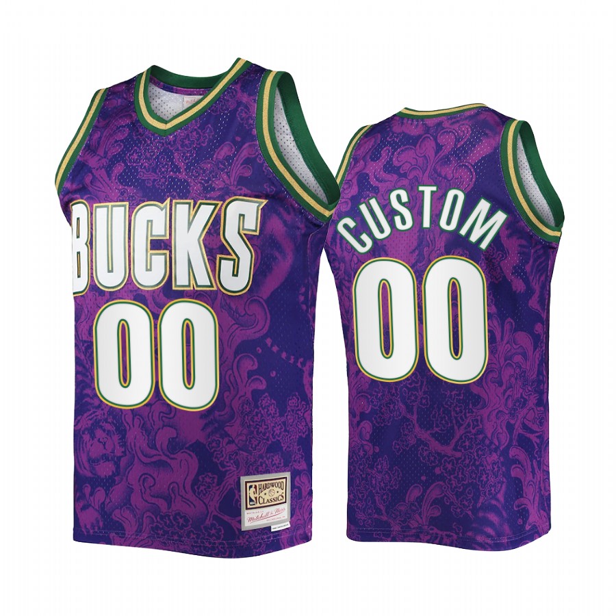 Custom Lunar New Year Milwaukee Bucks Purple Jersey Mitchell Ness