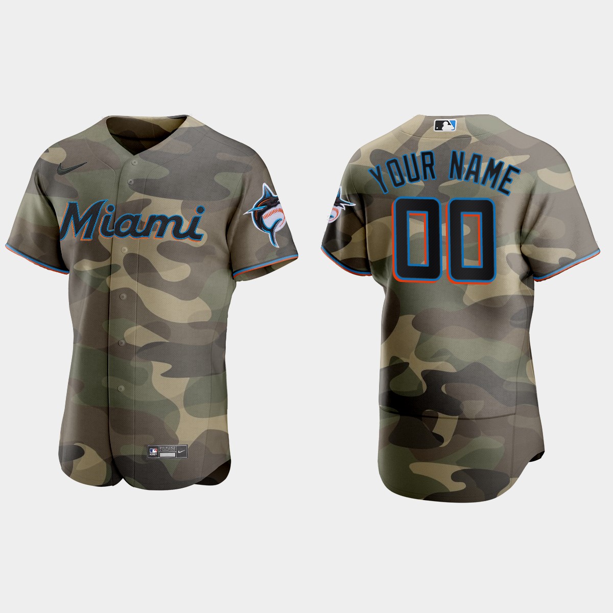 Custom Miami Marlins National Armed Forces Day Jersey - Camo