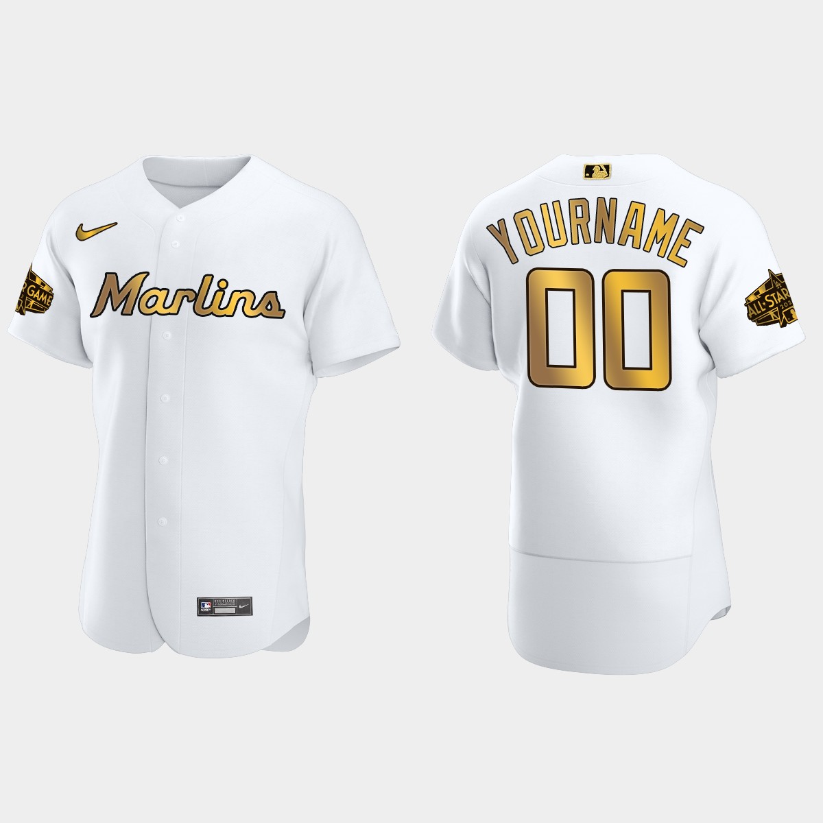 Custom Miami Marlins All-Star Game Jersey - White Gold