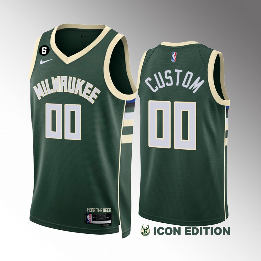 Custom Milwaukee Bucks #00 Green Jersey Icon Edition NO.6 Patch