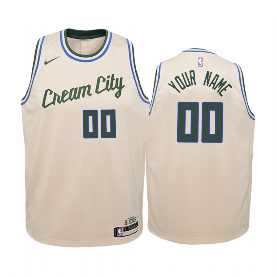 Custom Milwaukee Bucks City Youth Jersey - Cream