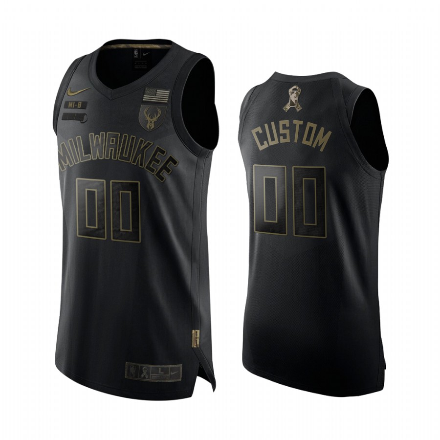 Custom Milwaukee Bucks Salute To Service Black Jersey