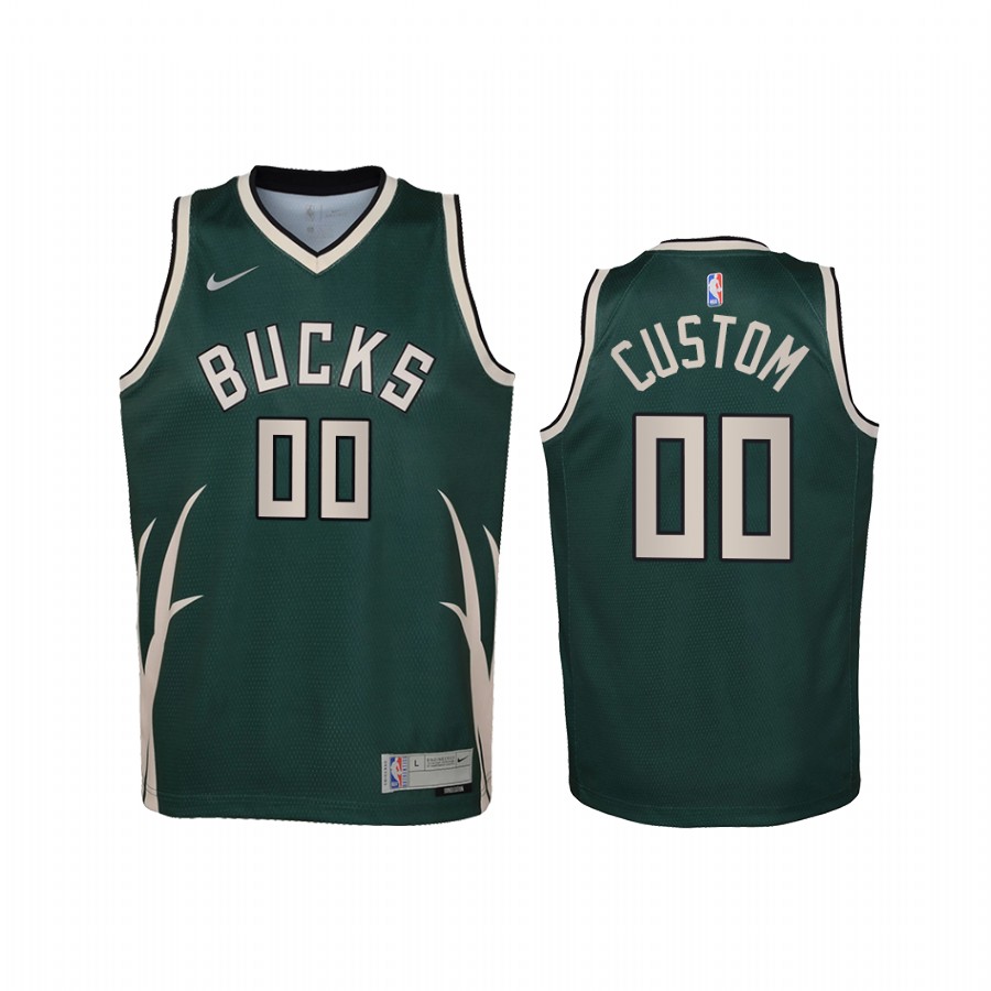 Custom Milwaukee Bucks Earned Edition Green Youth Jersey - Swingman