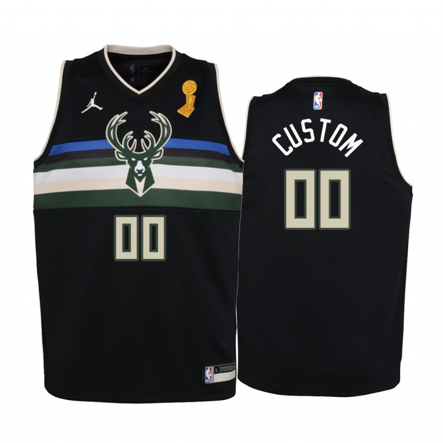 Custom Milwaukee Bucks Black Finals Champions Youth Jersey