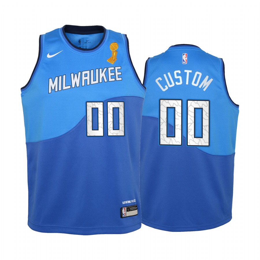 Custom Milwaukee Bucks Blue Finals Champions Youth Jersey City Edition