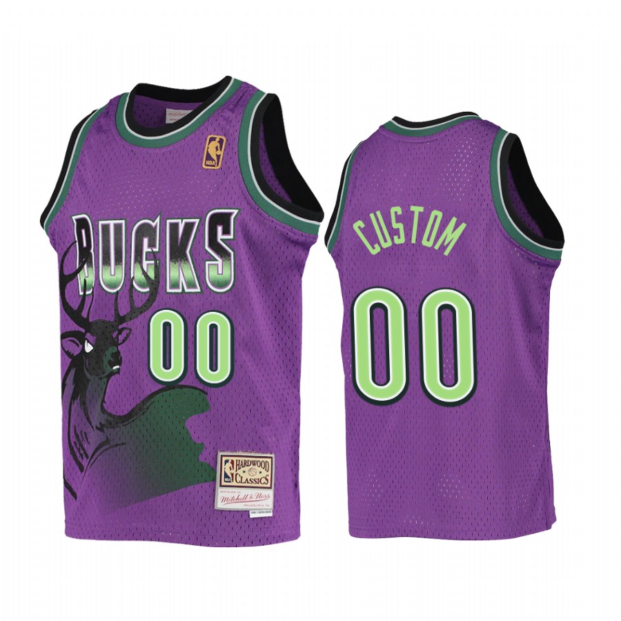 Custom Milwaukee Bucks Youth Purple Reload Jersey Hardwood Classics