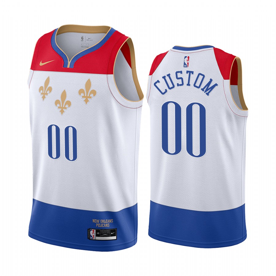 Custom New Orleans Pelicans White City Edition fleur-de-lis Jersey