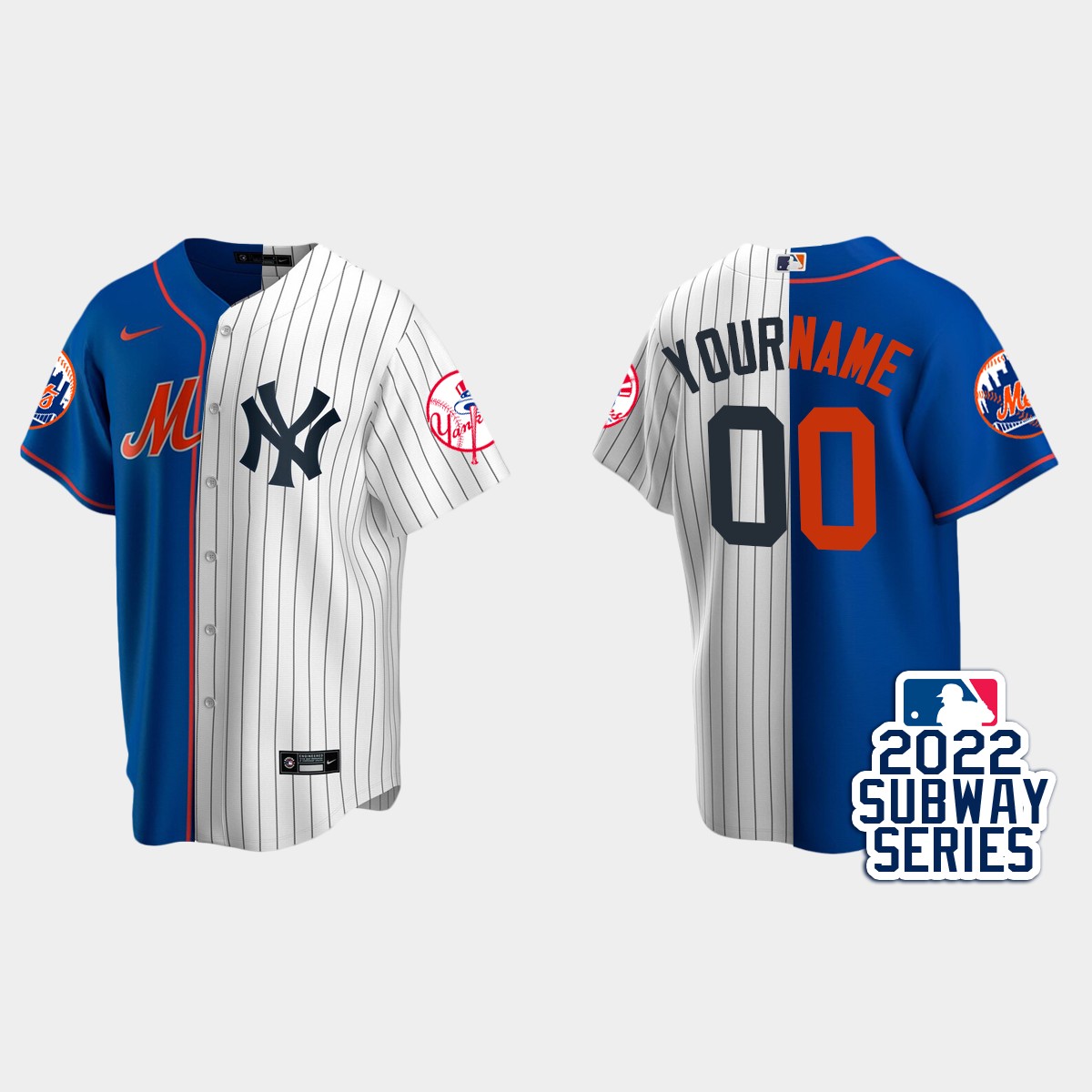 Custom New York Mets Subway Series Split Jersey - Royal White