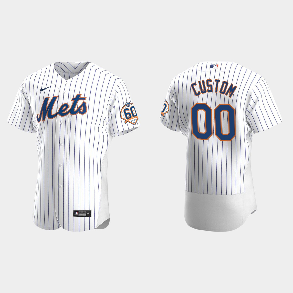 Custom New York Mets 60th Anniversary Home Jersey - White
