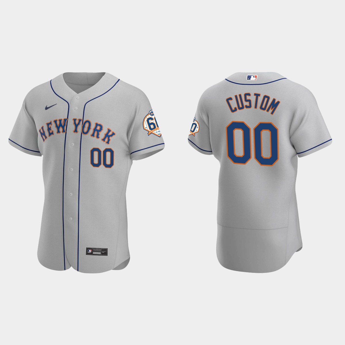 Custom New York Mets 60th Anniversary Road Jersey - Gray