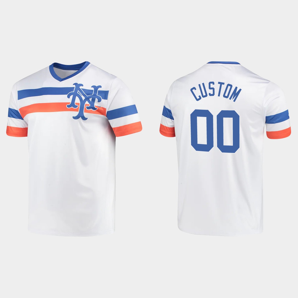 Custom New York Mets Cooperstown Collection V-Neck Jersey - White