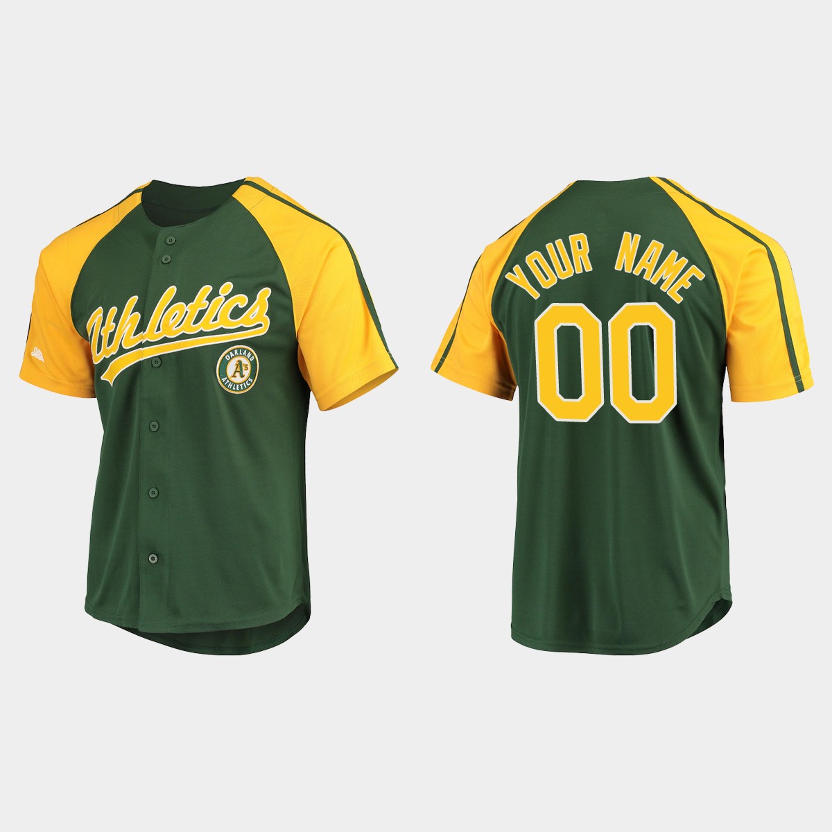 Custom Oakland Athletics Button-Down Raglan Jersey - Green