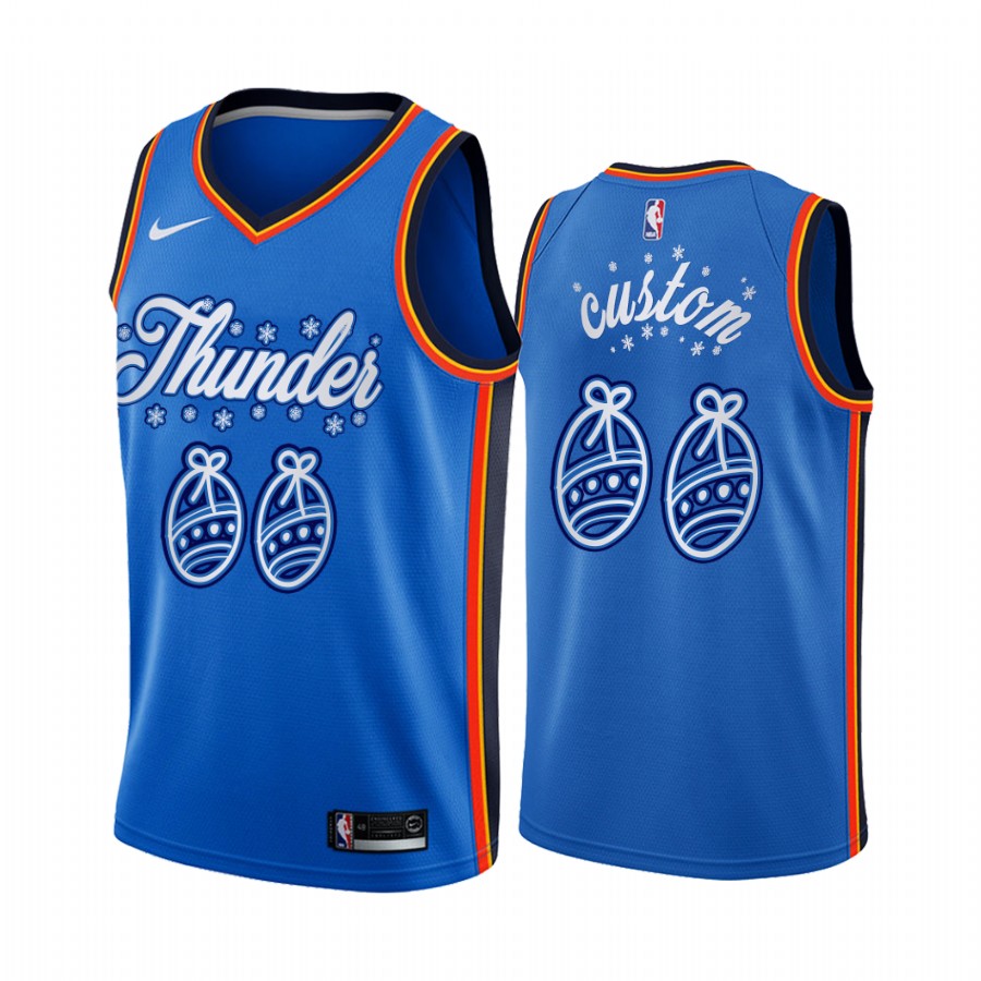 Custom Oklahoma City Thunder Christmas Night Blue Jersey Festive Special Edition