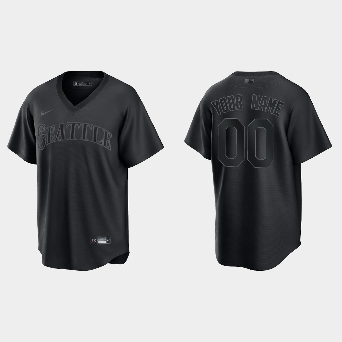 Custom Seattle Mariners Pitch Black Fashion Jersey - Black