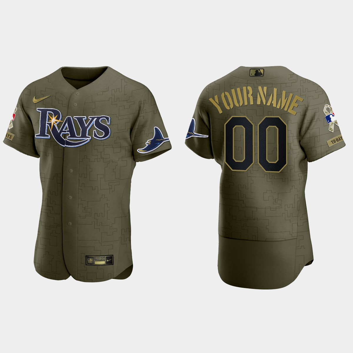 Custom Tampa Bay Rays Salute to Service Digital Camo Jersey - Green