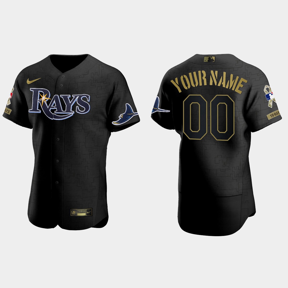 Custom Tampa Bay Rays Salute to Service Jersey - All Black