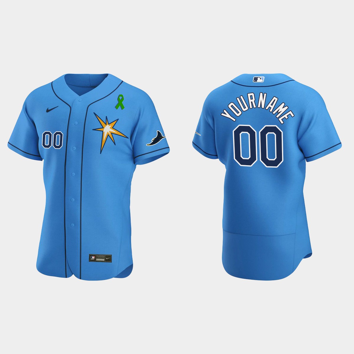 Custom Tampa Bay Rays Green Ribbon Alternate Jersey - Light Blue
