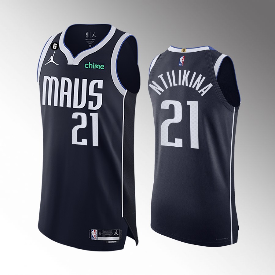 Dallas Mavericks #21 Frank Ntilikina Navy Jersey Statement Edition