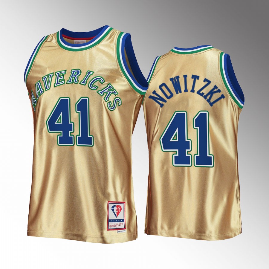 Dallas Mavericks Dirk Nowitzki Hardwood Classics #41 Gold 1998-99 Throwback Jersey