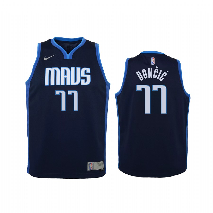Dallas Mavericks Luka Doncic Earned Edition Navy Youth Jersey Swingman #77