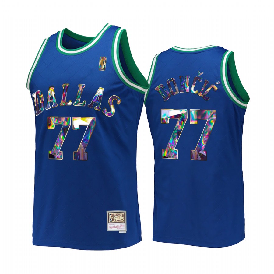 Dallas Mavericks Luka Doncic 75th Anniversary Diamond #77 Blue Retro Jersey