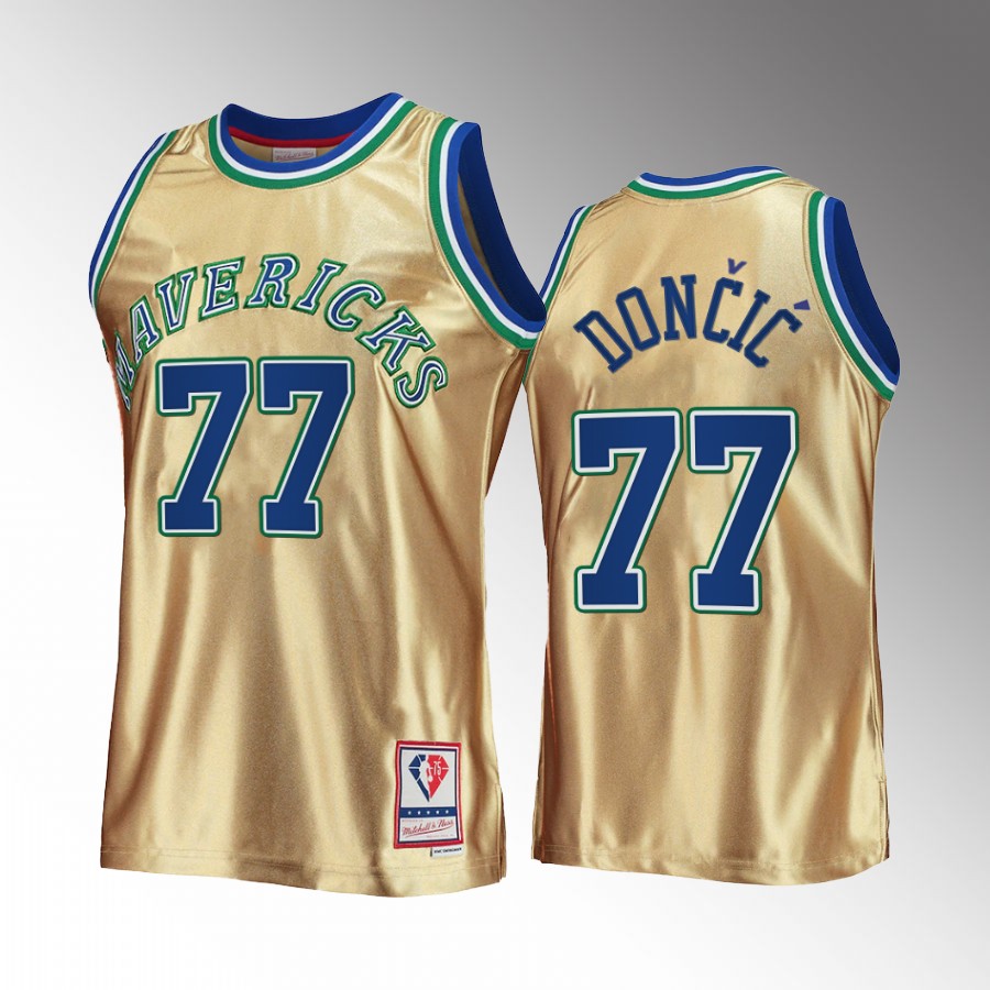 Dallas Mavericks Luka Doncic Hardwood Classics #77 Gold 1998-99 Throwback Jersey