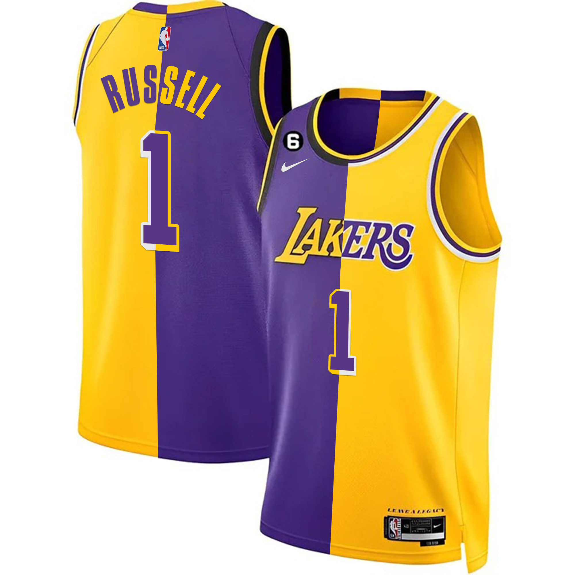 D'Angelo Russell Men's Los Angeles Lakers Collection Split Jersey - All Stitched