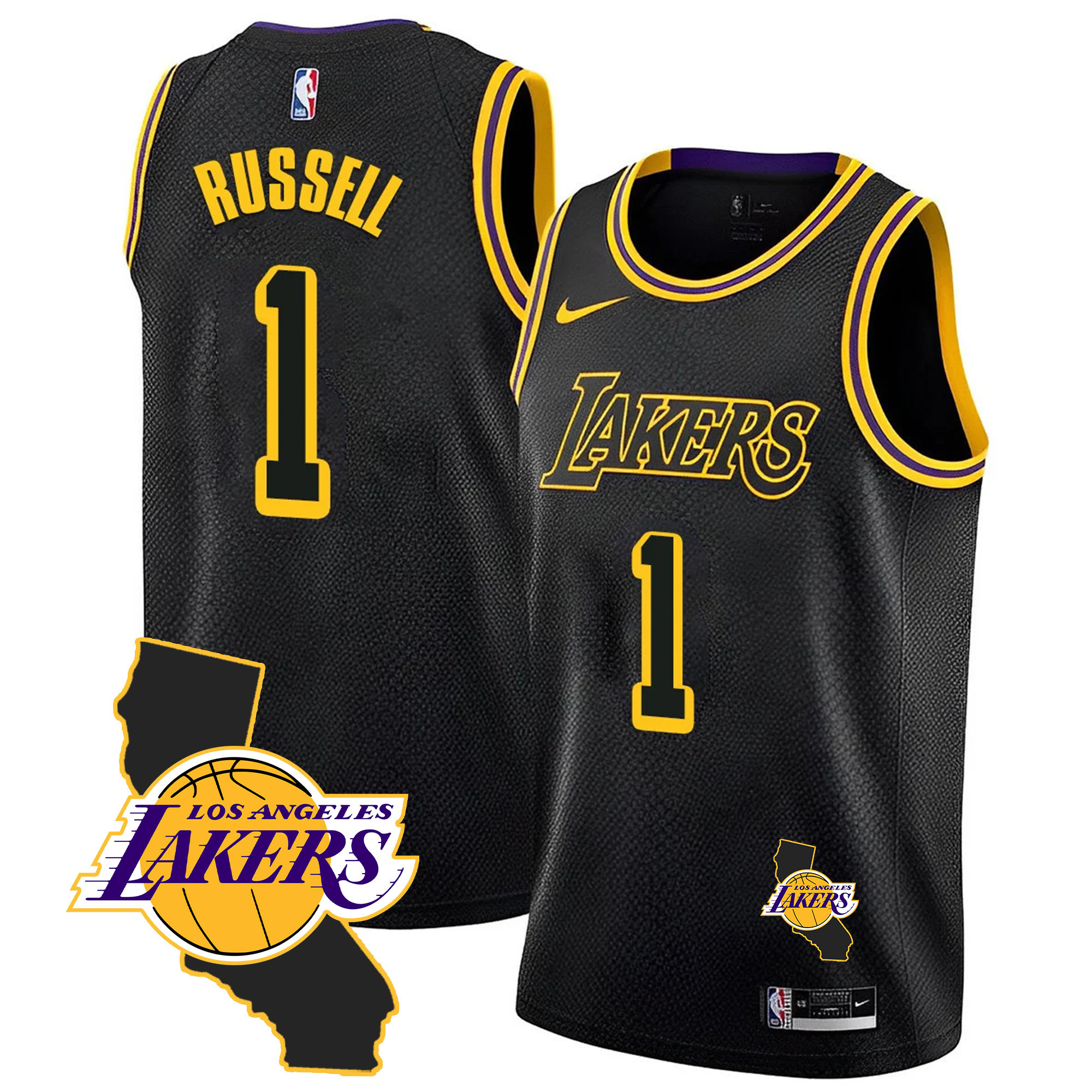 D'Angelo Russell Men's Los Angeles Lakers California Patch Black Mamba Jersey - All Stitched