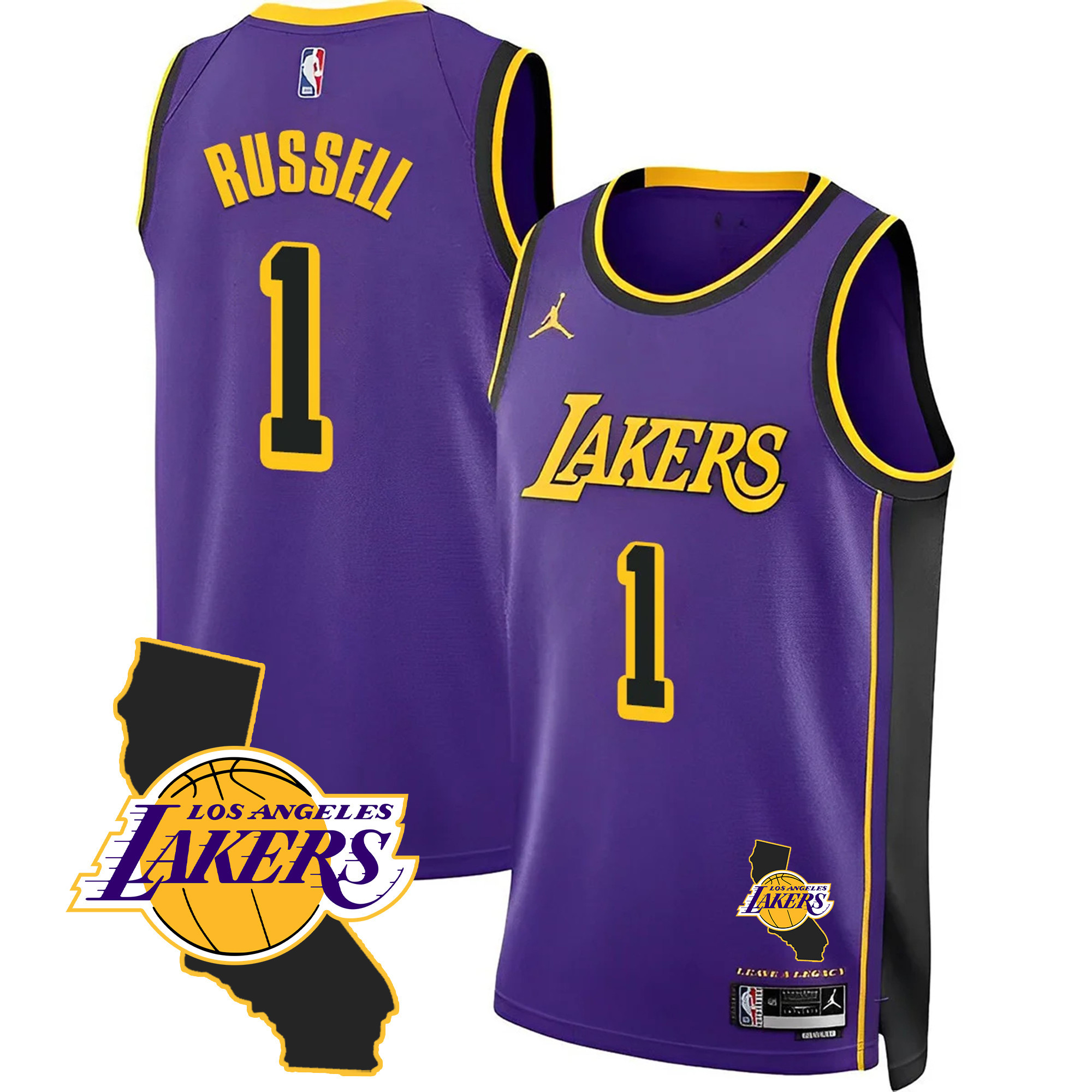 D'Angelo Russell Men's Los Angeles Lakers California Patch Purple Jersey - All Stitched
