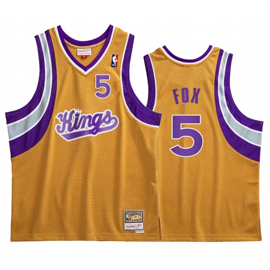 De'Aaron Fox #5 Sacramento Kings Gold Hardwood Classics Jersey