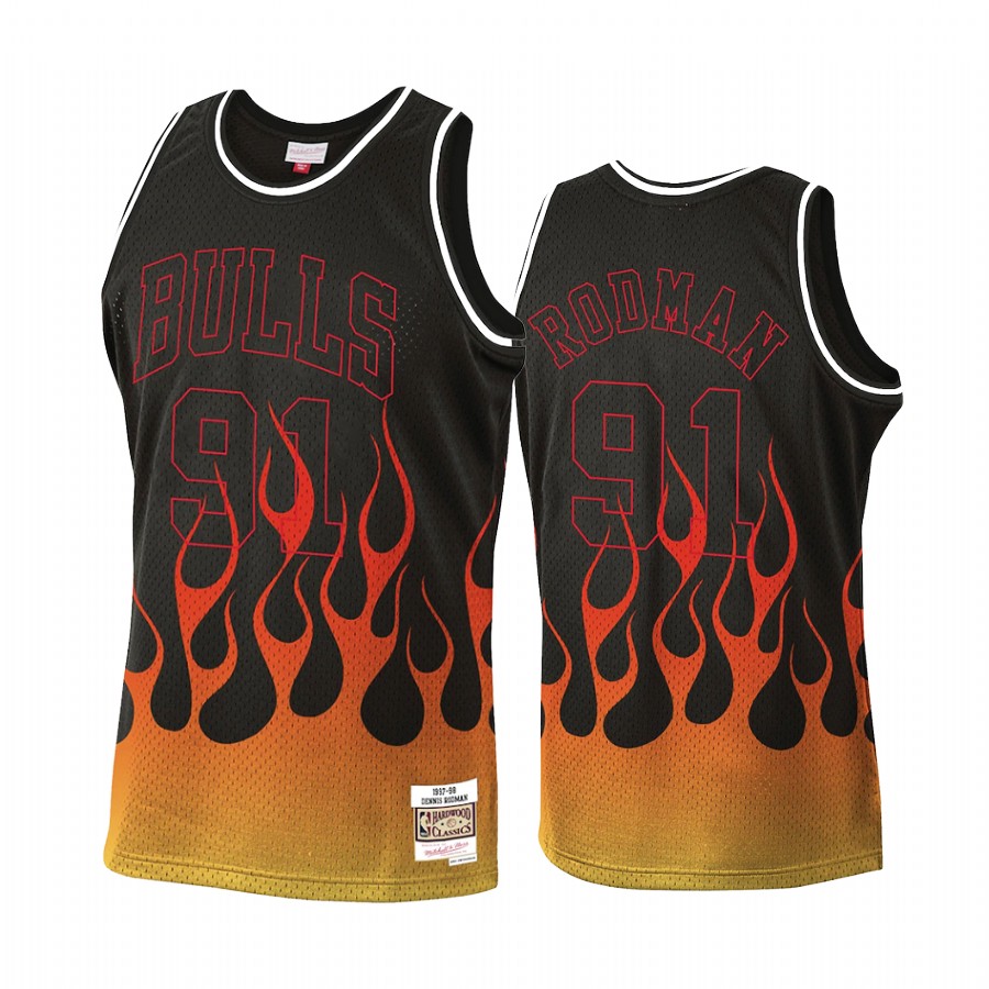 Dennis Rodman #91 Chicago Bulls 1997-98 Flames Jersey Black