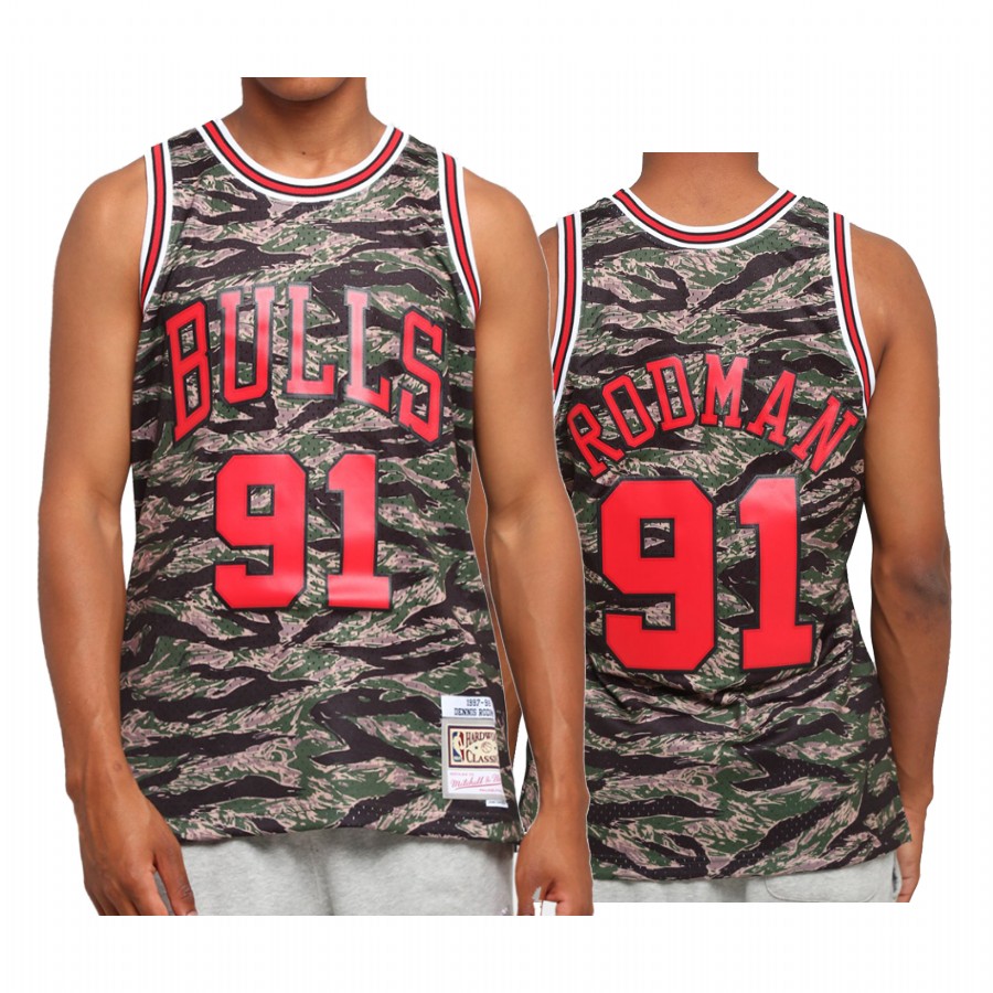 Dennis Rodman #91 Chicago Bulls Green Tiger Camo Jersey