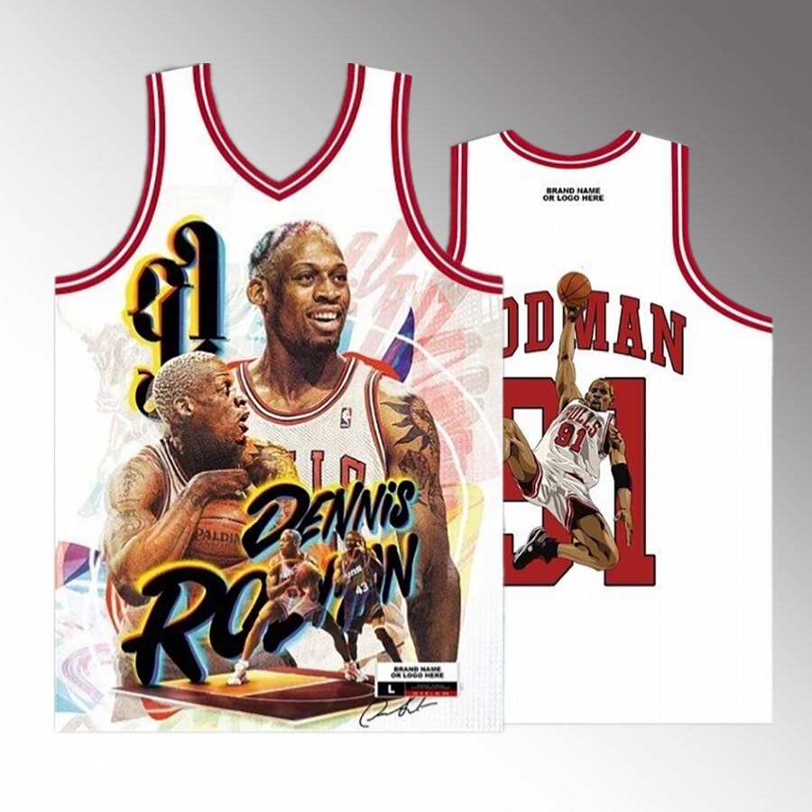 Dennis Rodman Chicago Bulls White #91 Jersey The Worm