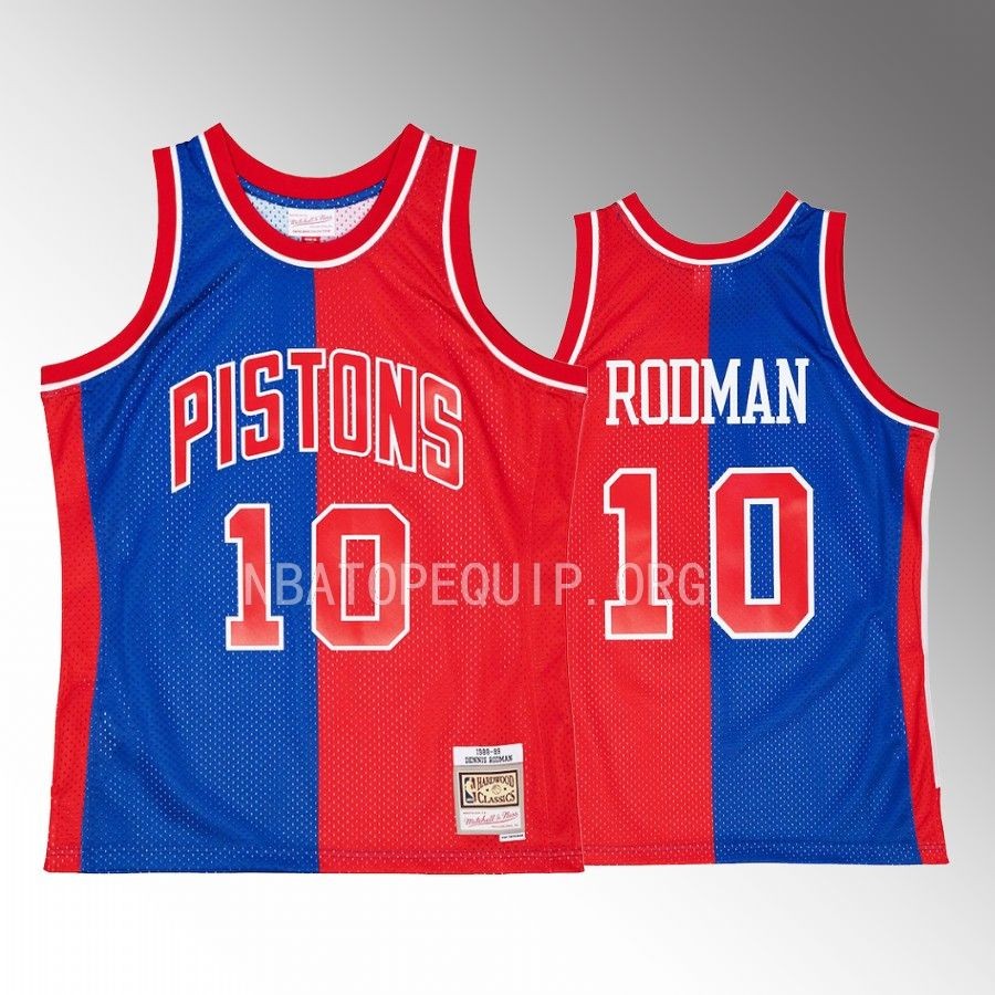 Dennis Rodman Hardwood Classics 1988-89 Jersey Detroit Pistons #10 Blue Red Split Swingman Men's Shirt