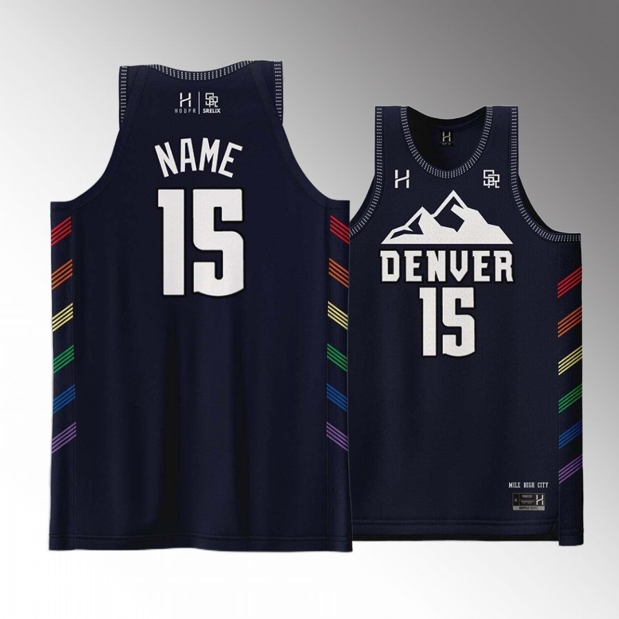 Denver Nuggets #15 Nikola Jokic Rainbow Navy Jersey Special Custom