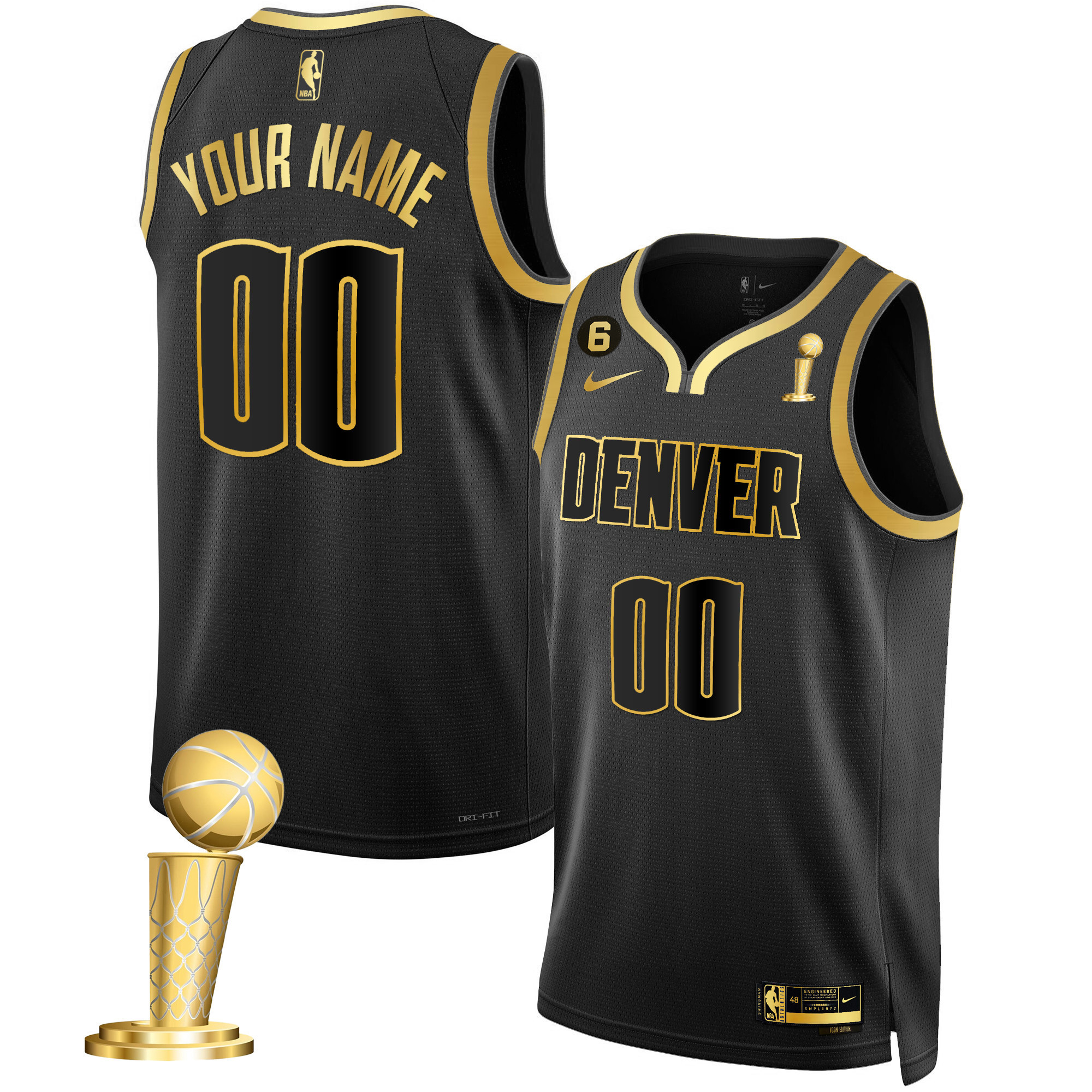 Denver Nuggets Champions Custom Collection Black Gold Jersey - All Stitched