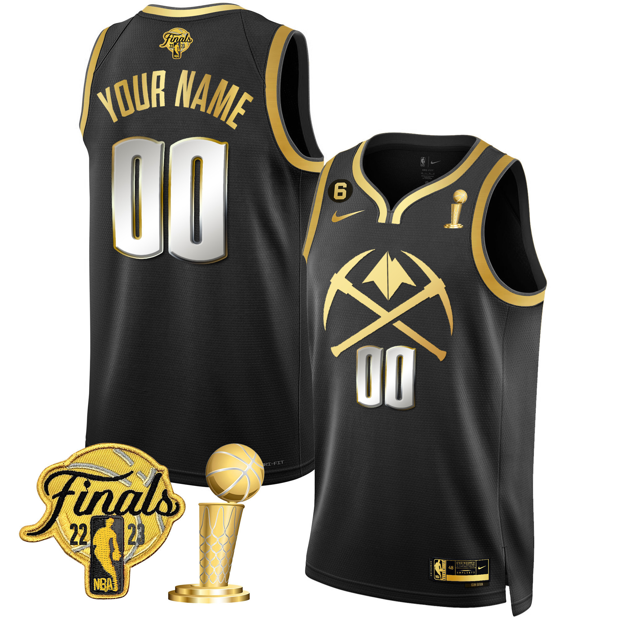 Denver Nuggets Finals & Champions Patch Gold Special Custom V2 Black Limited Jersey - All Stitched