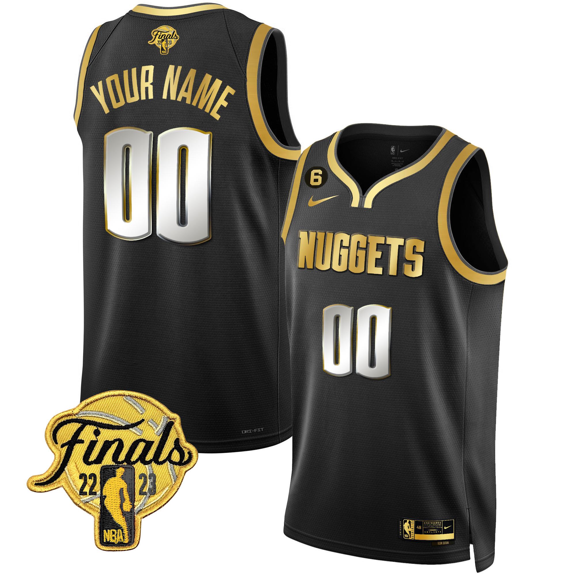Denver Nuggets Finals Patch Gold Custom Black Limited Jersey - All Stitched