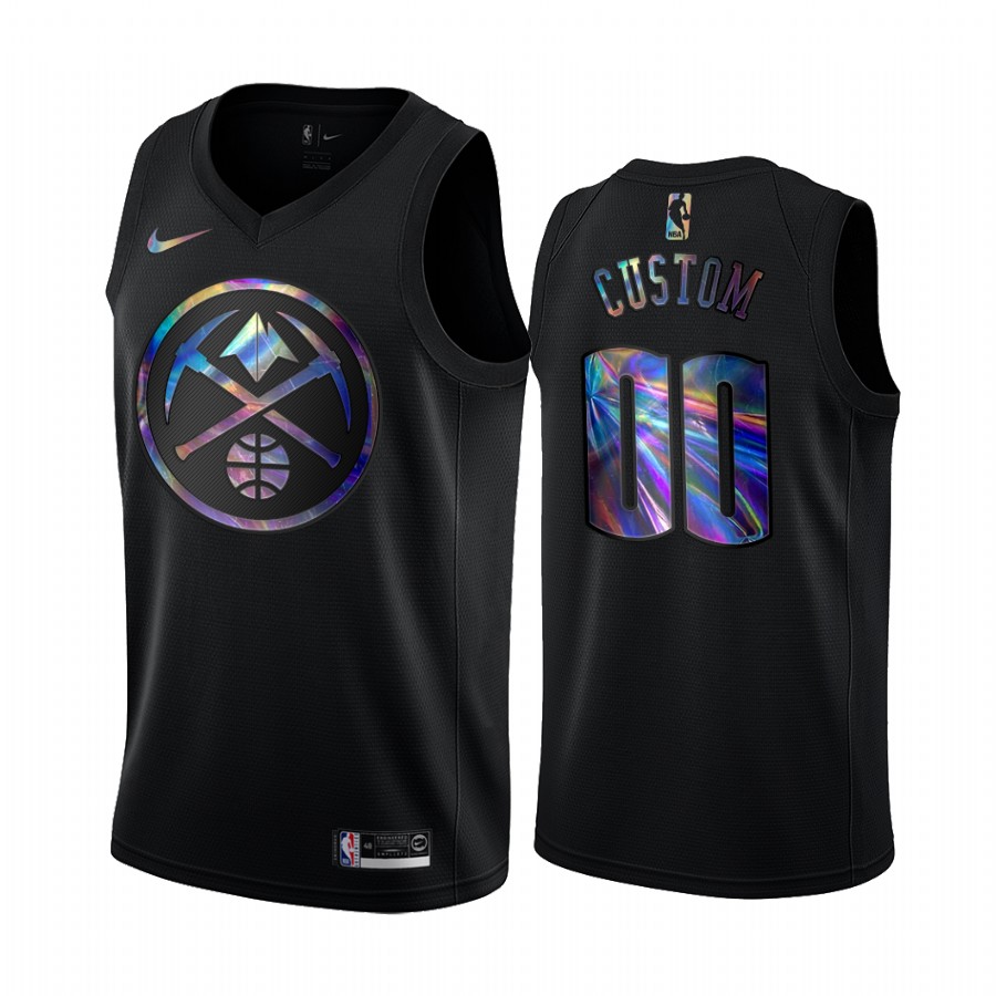 Denver Nuggets Custom #00 Jersey Iridescent HWC Collection Black Limited