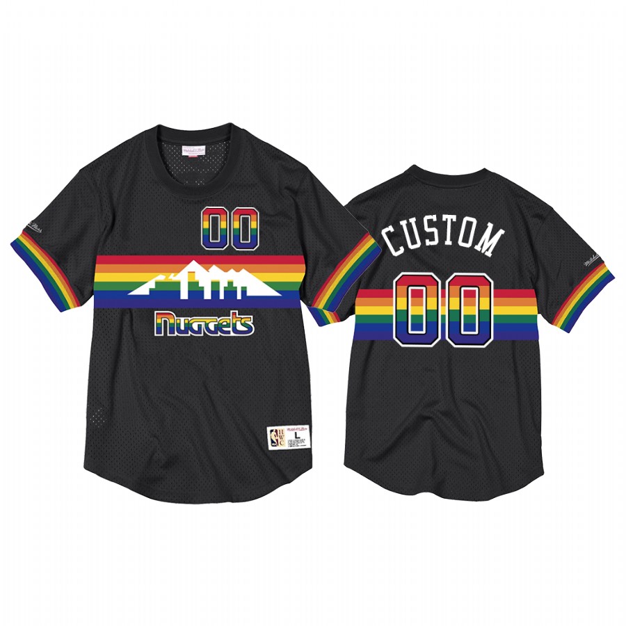 Denver Nuggets Custom Black Rainbow Skyline Mesh Crewneck Jersey #00