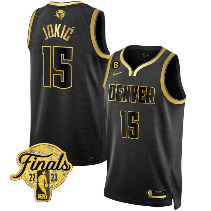 Denver Nuggets Nikola Jokic Finals Patch Collection Black Gold Jersey - All Stitched