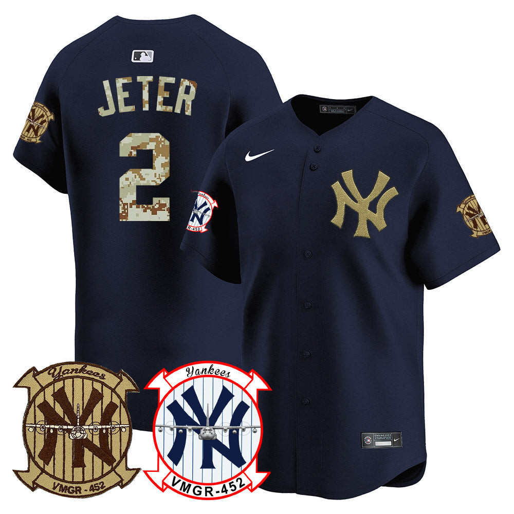 Derek Jeter Men's New York Yankees Desert USMC Alternate Vapor Premier Limited Navy Jersey