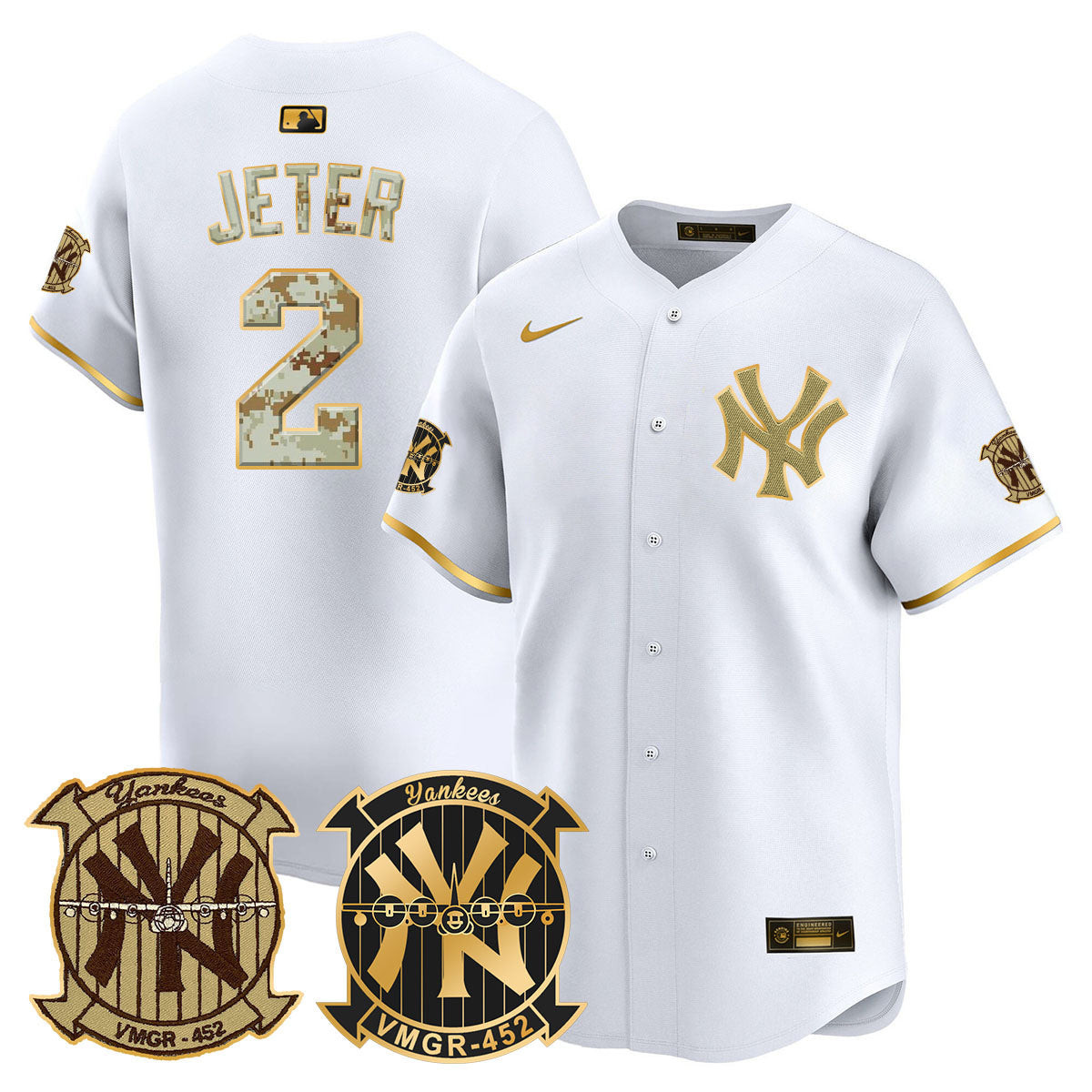 Derek Jeter Men's New York Yankees Desert USMC Alternate Vapor Premier Limited White Gold Jersey